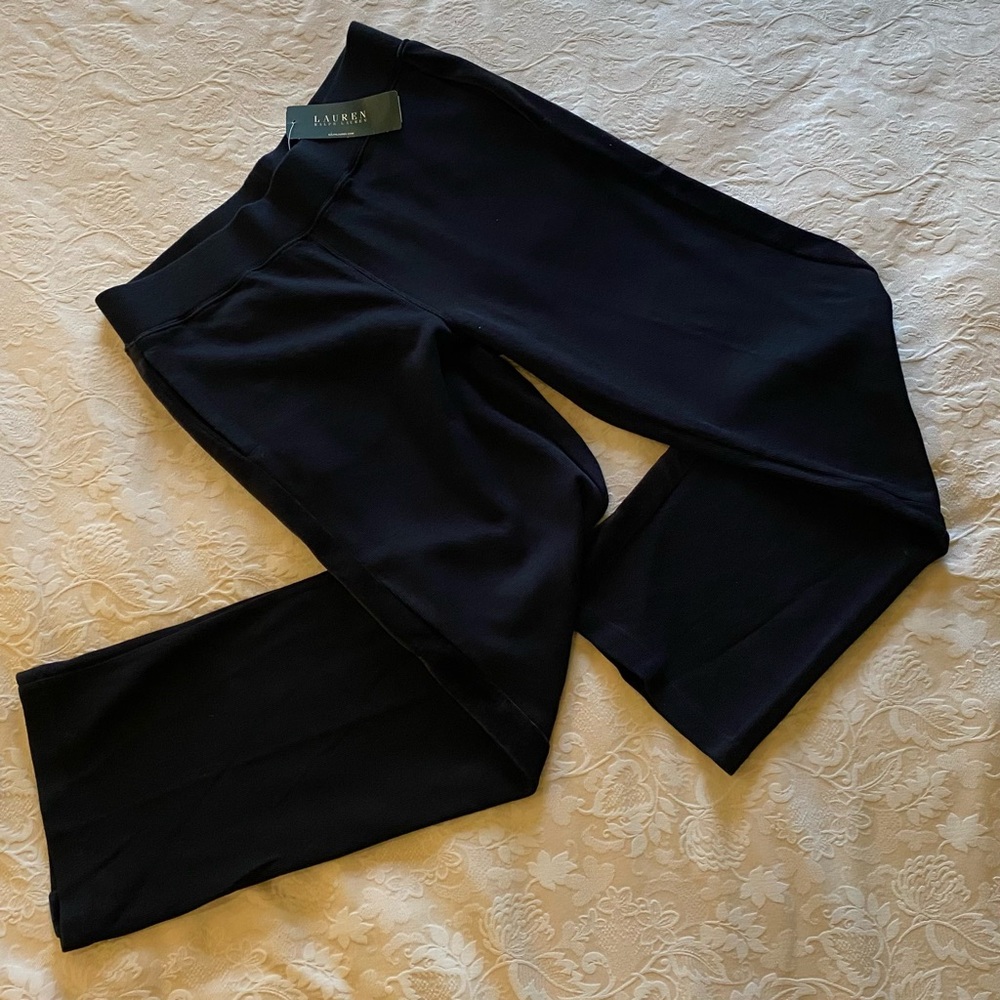 Ralph Lauren NWT black knit wide straight leg knit tuxedo stripe pants sz M